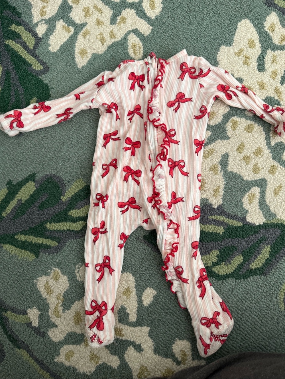 Caden Lane Pink and Red Bow Ruffle Zip One-Piece Footie